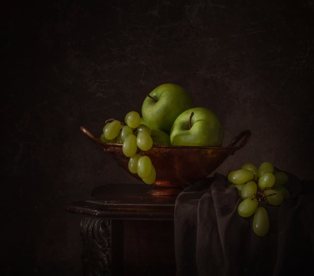 Moody Green Fruit Bowl by Margareth Perfoncio — canvas wall art