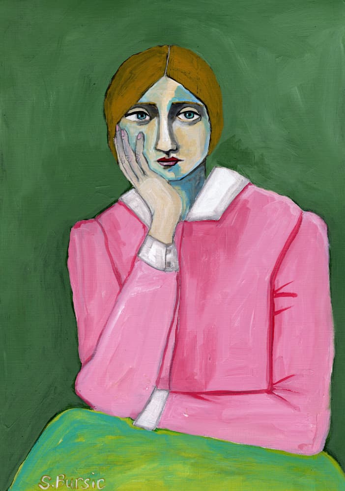 Pensive Woman Portrait by Sharyn Bursic — canvas wall art