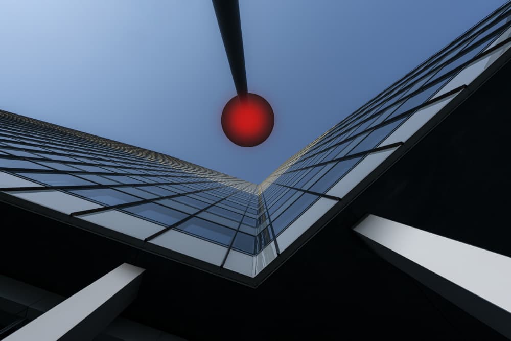 Modern Skyscraper Red Sphere by fotomarion — canvas wall art