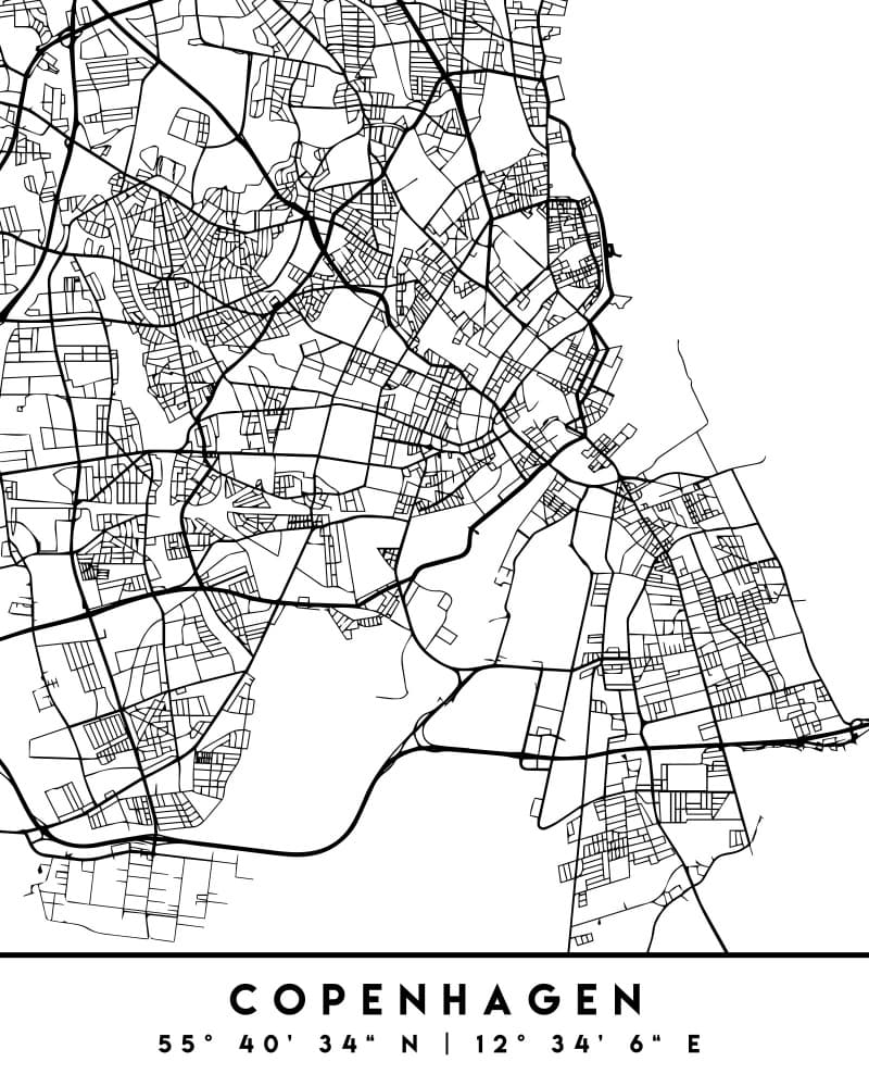 Copenhagen City Map by Emiliano Deificus — canvas wall art