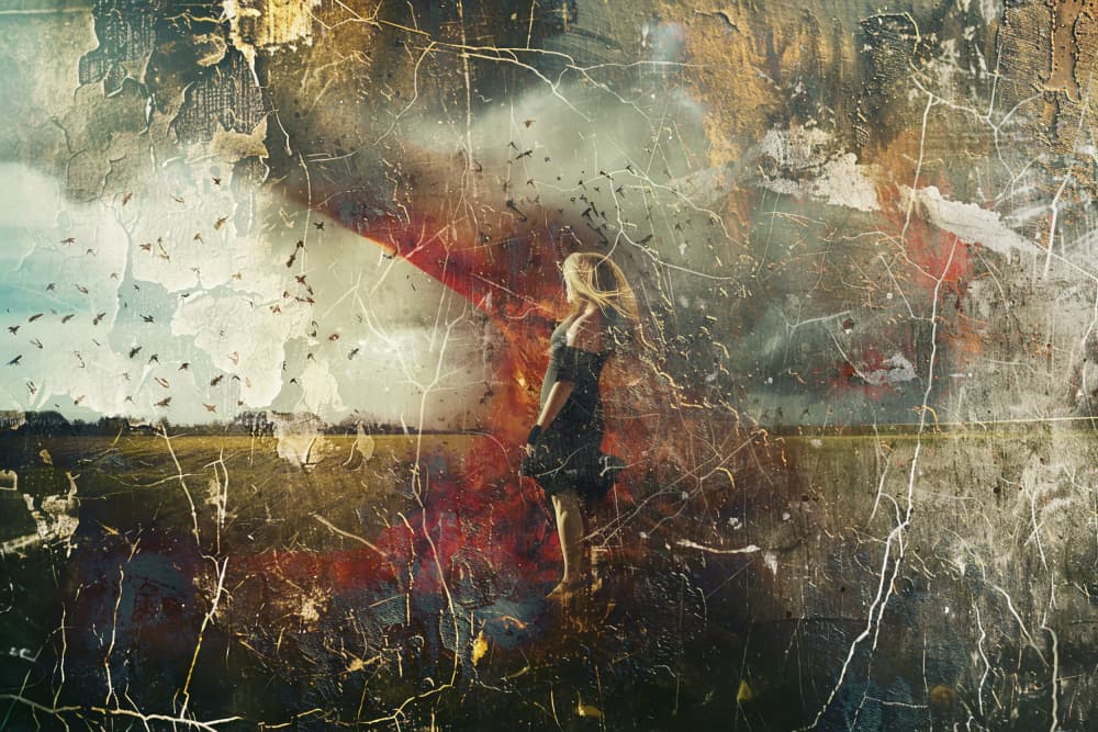 Moody Woman Flying Birds by Rafal Kulik — canvas wall art