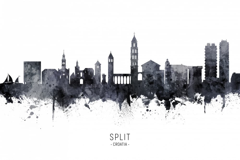 Split Croatia Watercolor Skyline by Michael Tompsett — canvas wall art