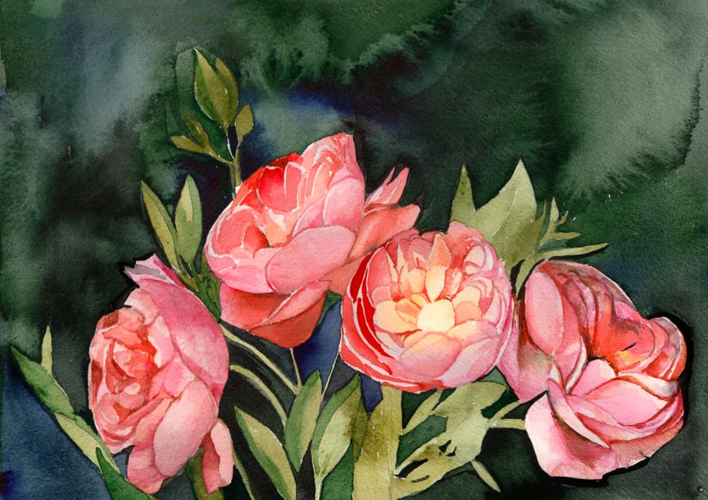 Pink Watercolor Blooms by Christine Lindstrom — canvas wall art