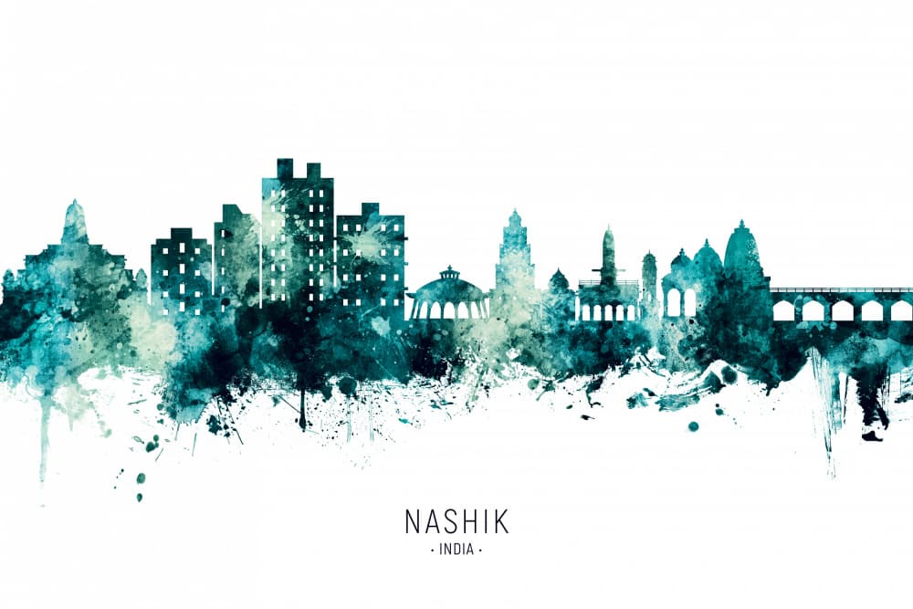 Nashik Watercolor Skyline by Michael Tompsett — canvas wall art