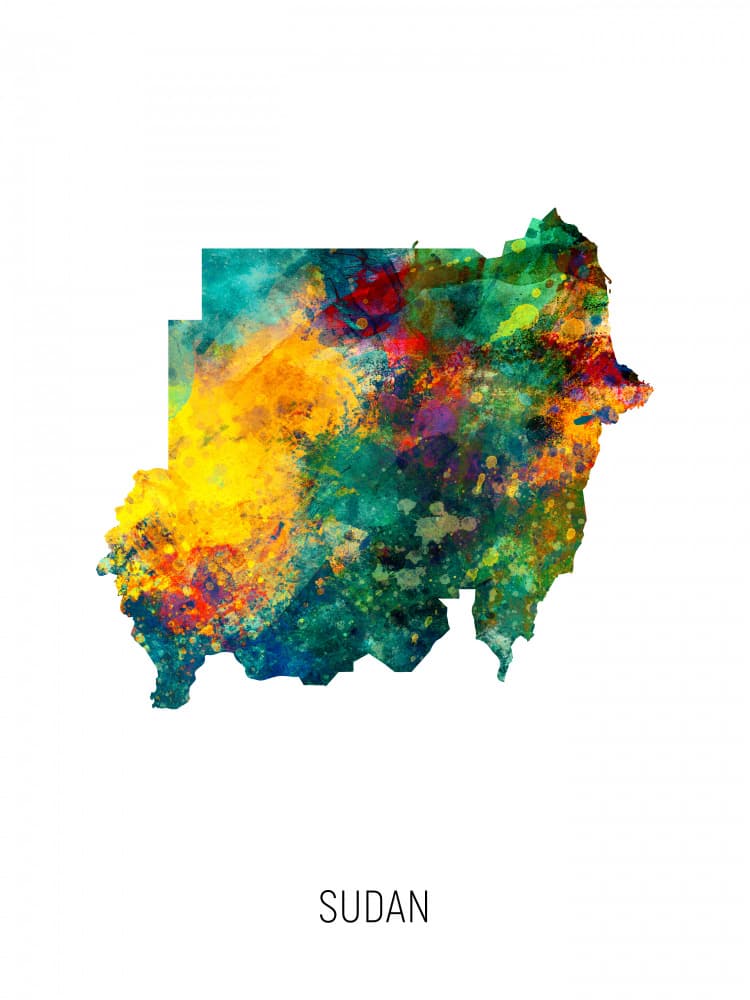 Sudan Watercolor Map by Michael Tompsett — canvas wall art