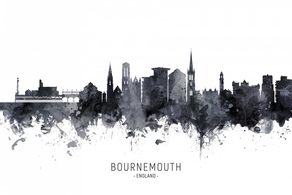 Bournemouth Watercolor Skyline by Michael Tompsett — canvas wall art