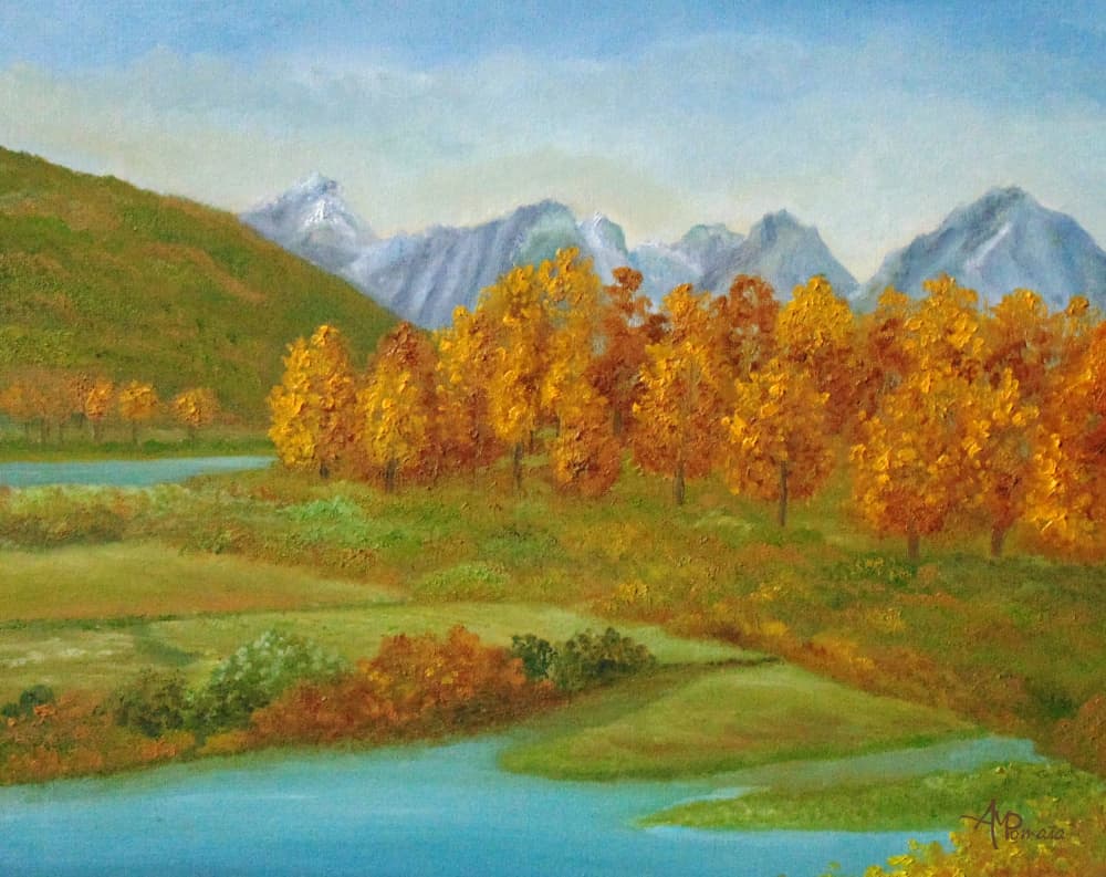 Golden Autumn River Valley by Angeles M. Pomata — canvas wall art