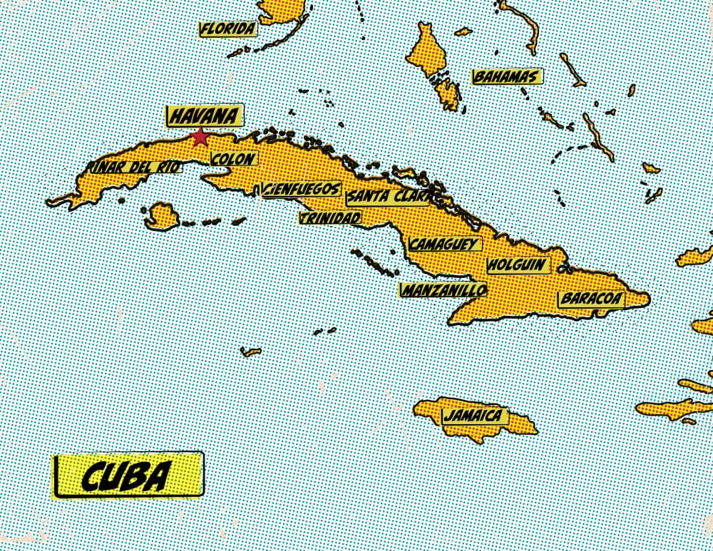 Retro Cuba Travel Map by Nicholas — canvas wall art