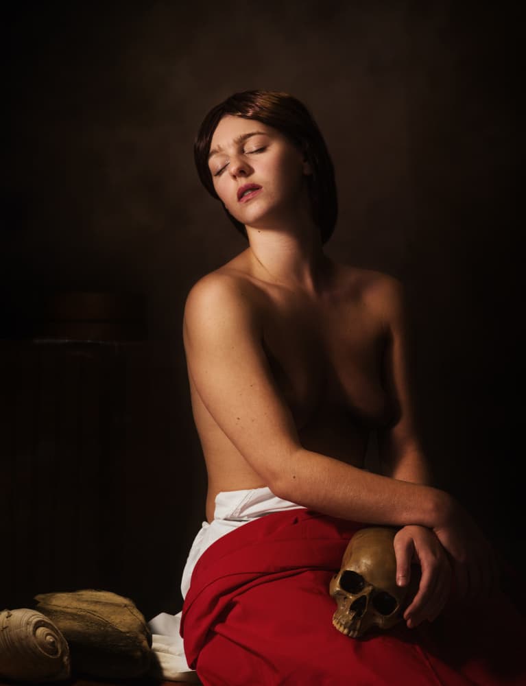 Renaissance Woman with Skull by Aglioni Simone — canvas wall art