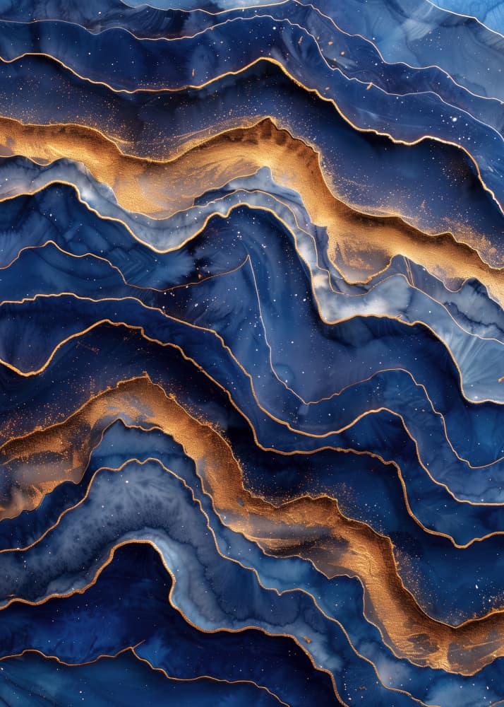 Elegant Blue Gold Waves by Justyna Jaszke — canvas wall art