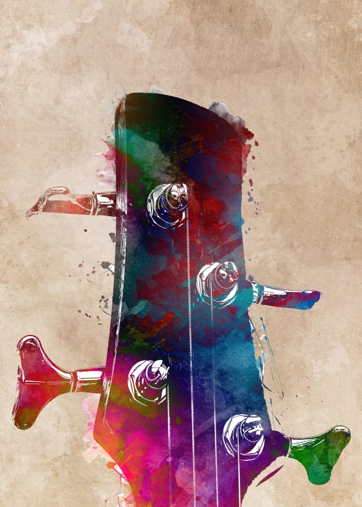 Watercolor Bass Guitar Headstock by Justyna Jaszke — canvas wall art