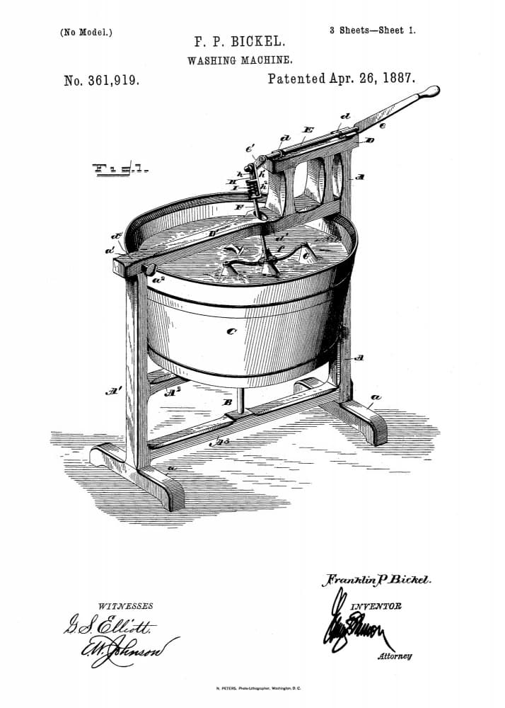 Vintage Washing Machine Patent by Andreas Magnusson — canvas wall art