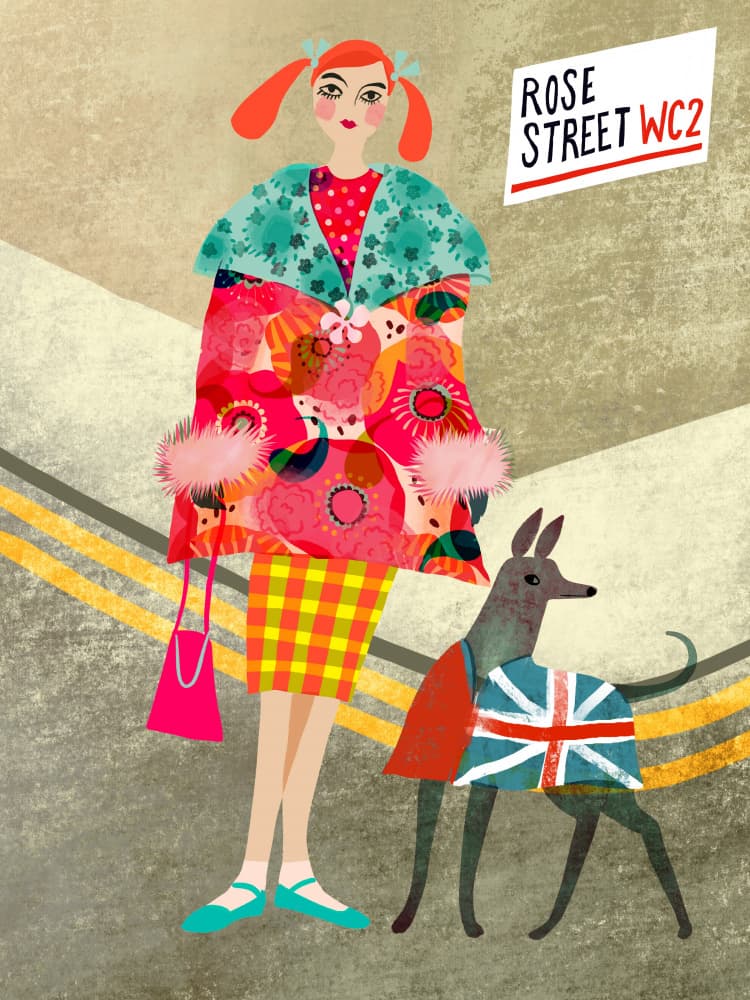 Rose Street Girl and Dog by uta krogmann — canvas wall art