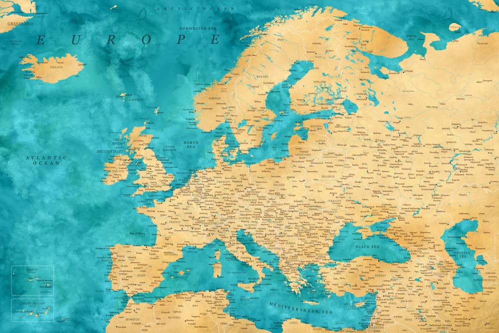 Vintage Europe Map by Rosana Laiz Blursbyai — canvas wall art