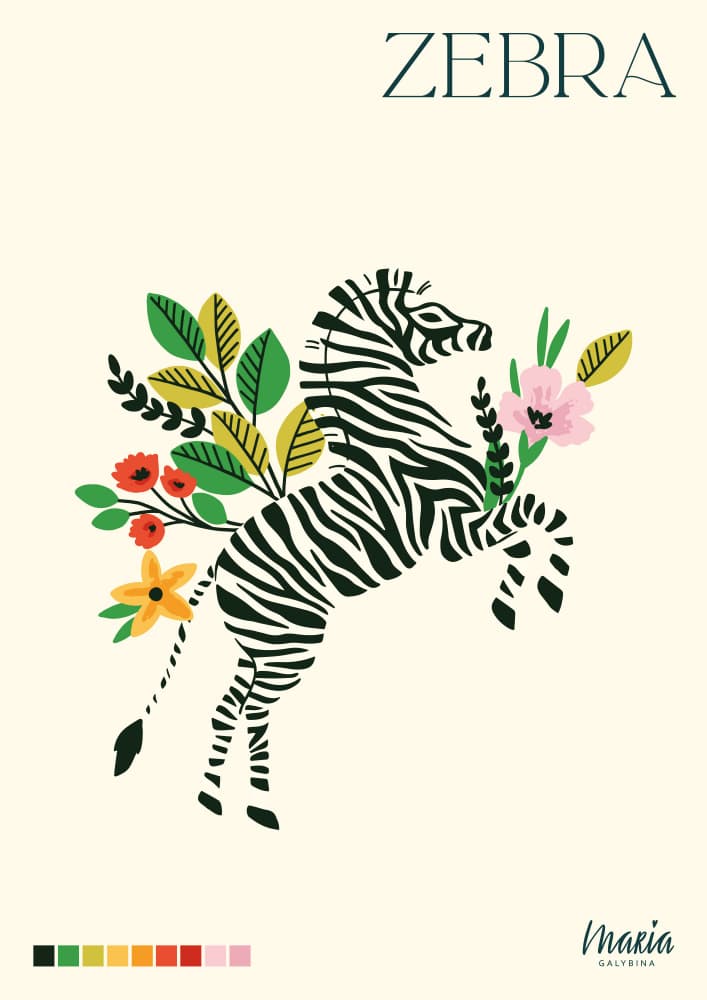 Floral Zebra Illustration by Maria Galybina — canvas wall art
