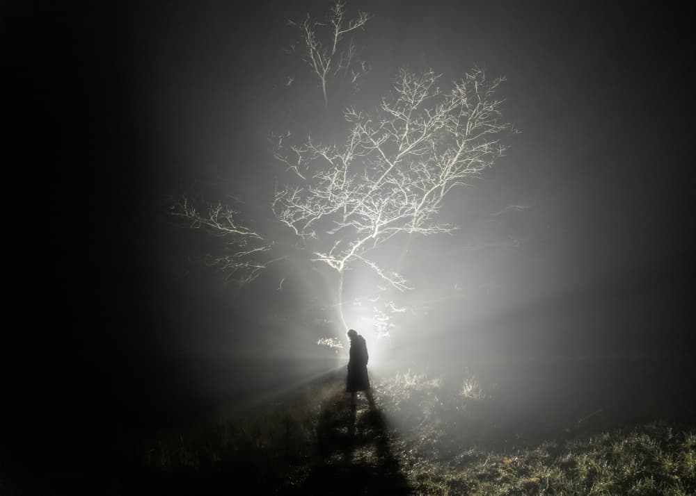 Solitary Figure Foggy Night by Leszek Paradowski — canvas wall art