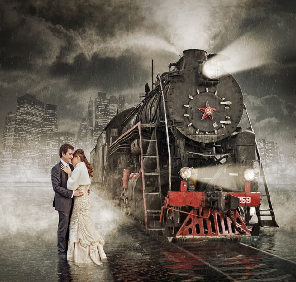 Rainy Night Train Romance by Dmitry Frizel — canvas wall art