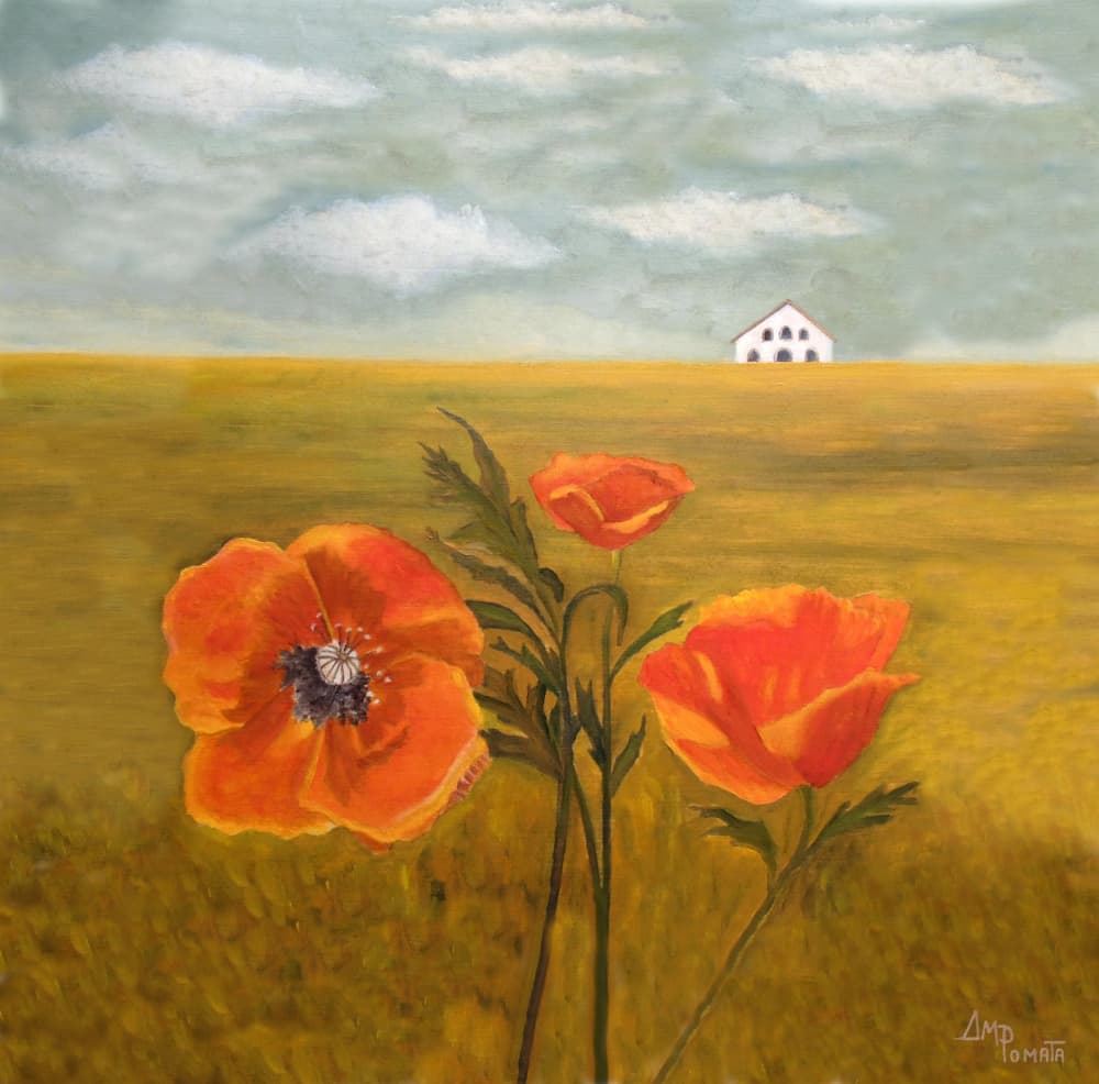 Orange Poppies Countryside by Angeles M. Pomata — canvas wall art