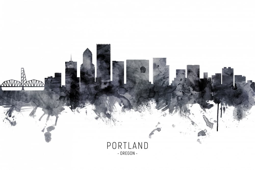 Watercolor Portland Skyline by Michael Tompsett — canvas wall art