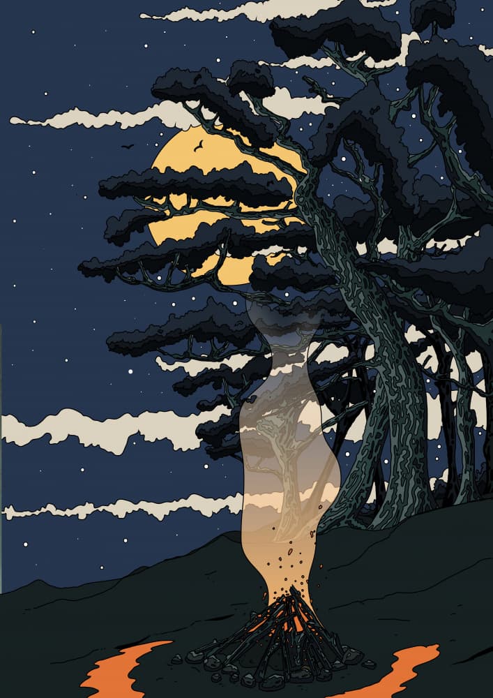 Campfire Spirit Under Moon by Nicholas — canvas wall art