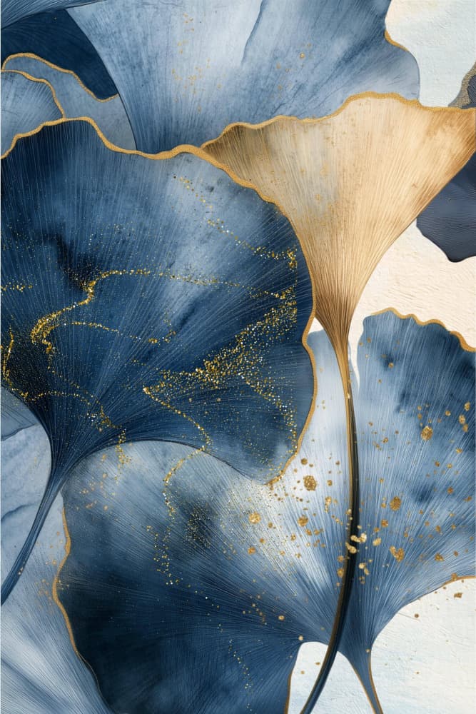 Blue Gold Ginkgo Leaves by Sally Ann Moss — canvas wall art