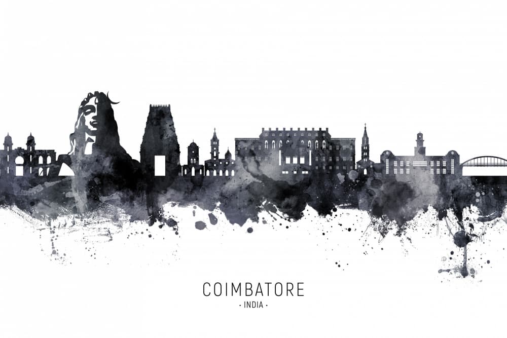 Adiyogi Coimbatore Skyline Silhouette by Michael Tompsett — canvas wall art