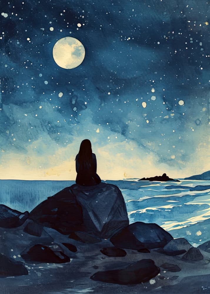 Moonlit Ocean Solitude by Justyna Jaszke — canvas wall art