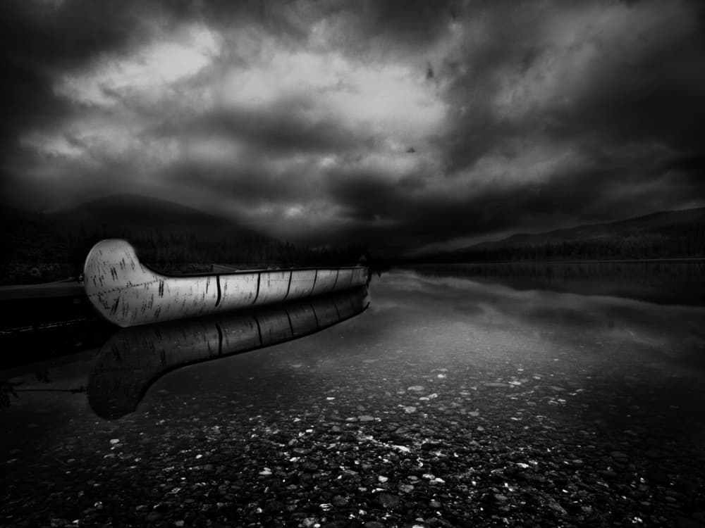 Moody Lake Canoe Reflection by David Senechal Photographie (polydactyle) — canvas wall art