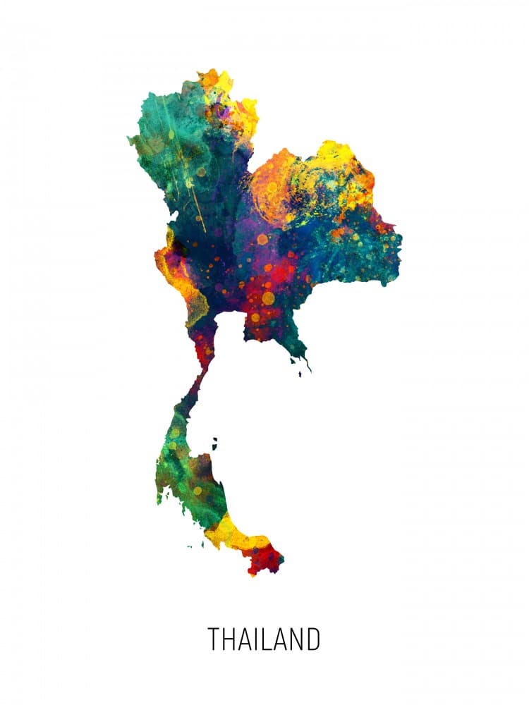 Vibrant Thailand Map by Michael Tompsett — canvas wall art