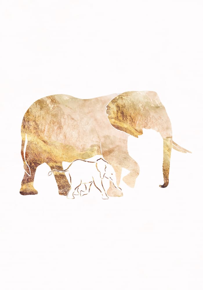 Golden Elephant Family by Sarah Manovski — canvas wall art