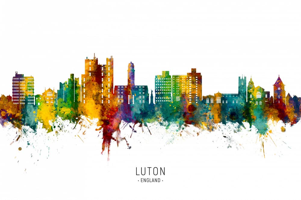 Vibrant Luton Skyline by Michael Tompsett — canvas wall art