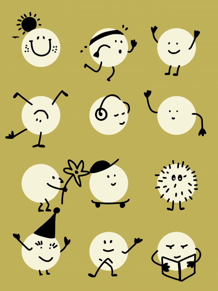 Happy Circle Characters by Annick — canvas wall art