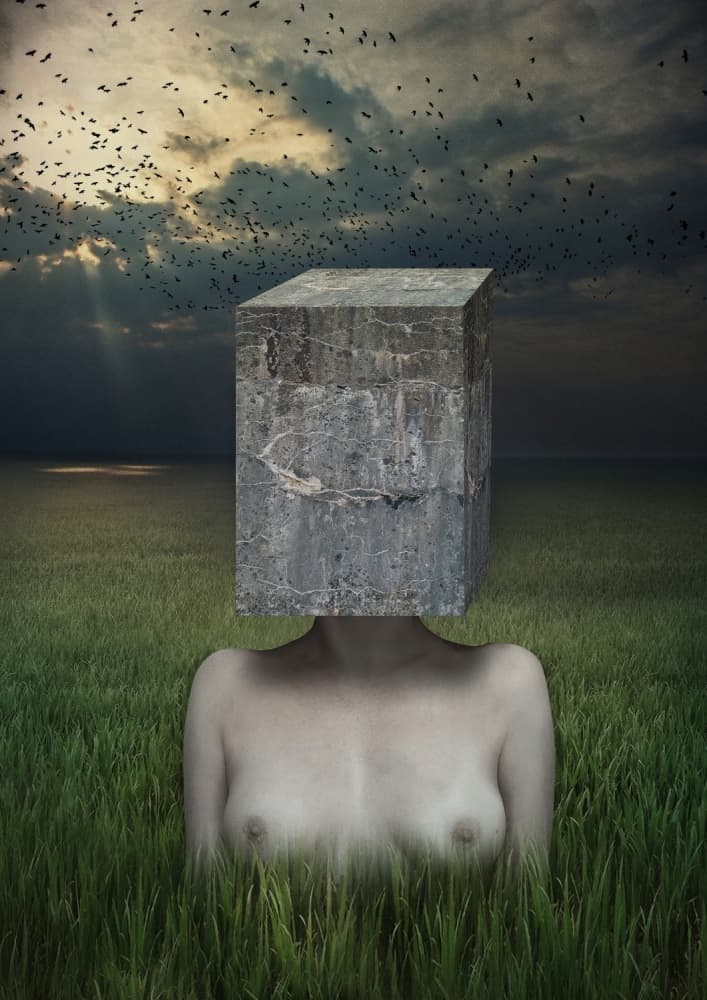 Surreal Cube Head Woman by Lucyna Łazarska ( Lucynda Lu ) — canvas wall art