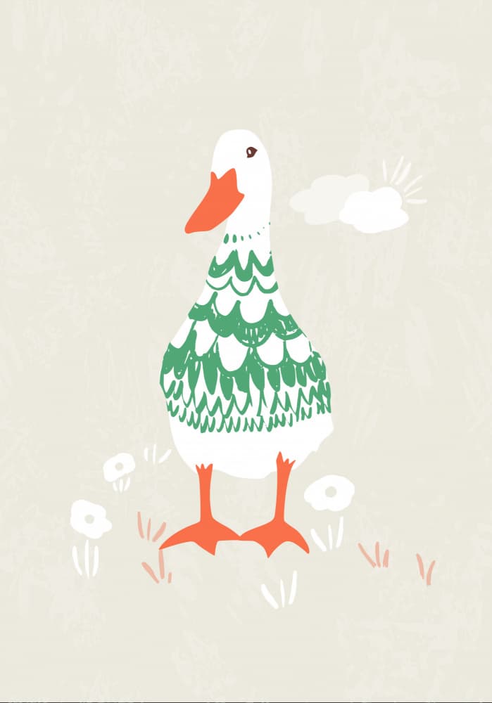 Whimsical Green Duck