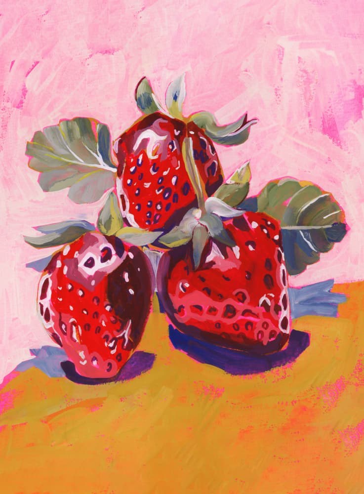 Vibrant Strawberry Still Life by Lucrecia Caporale — canvas wall art