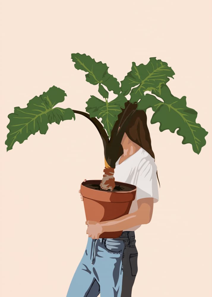Woman Holding Plant by Flow Line — canvas wall art
