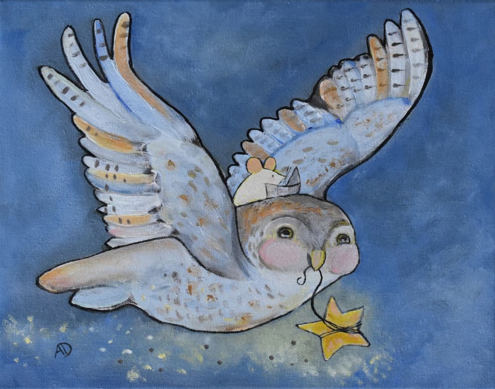 Owl's Starry Flight by Andrea Doss — canvas wall art