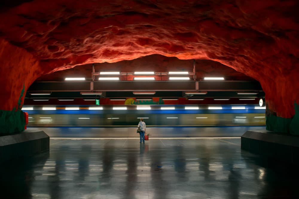 Red Cave Metro Journey by Karim Al Thahaby — canvas wall art