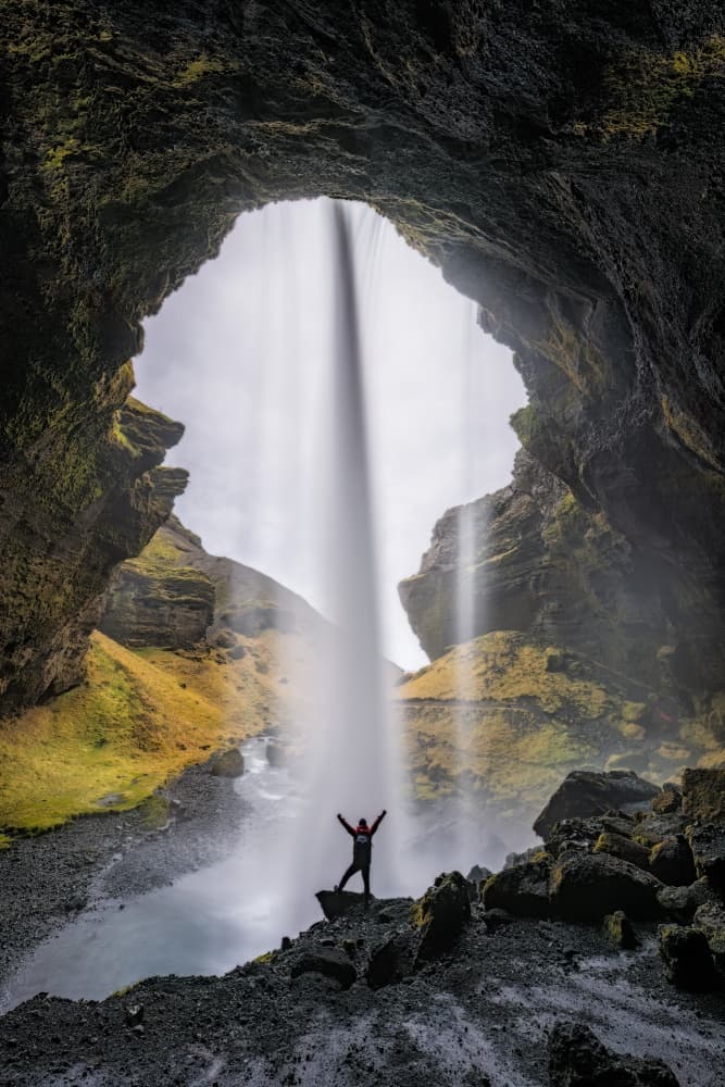 Cave Waterfall Explorer by James Zhen Yu — canvas wall art