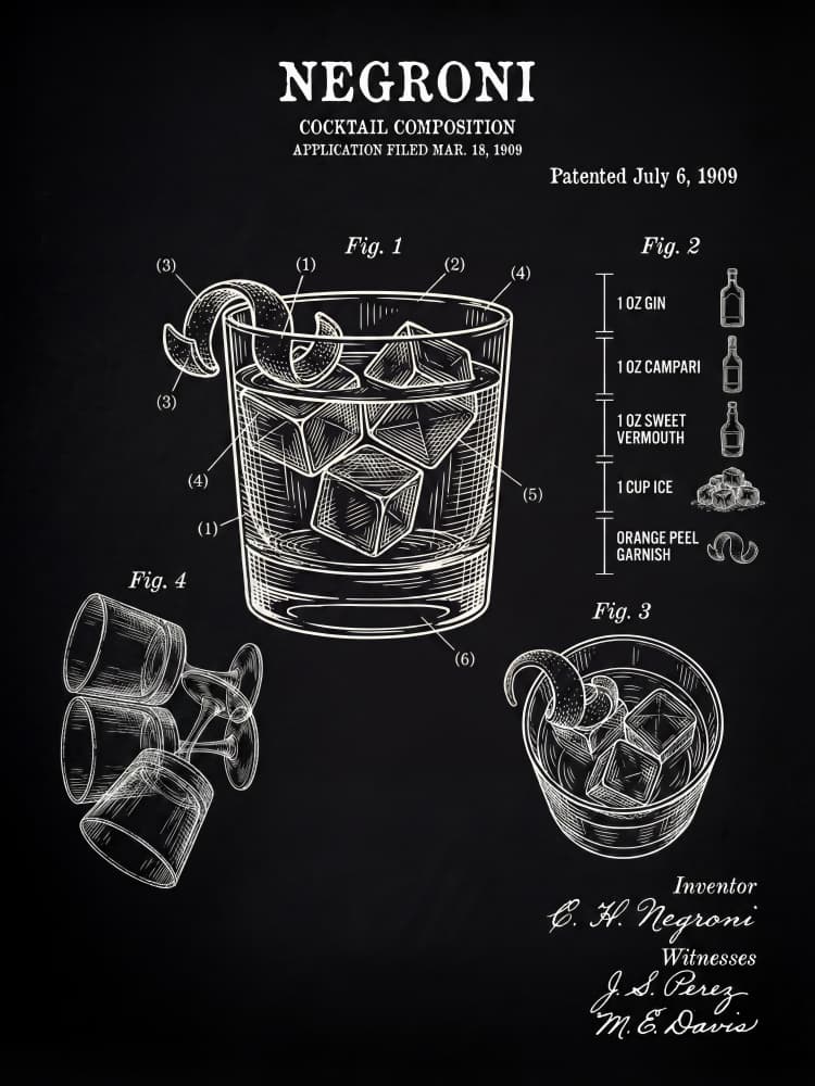 Negroni Cocktail Patent Black by Andreas Magnusson — canvas wall art