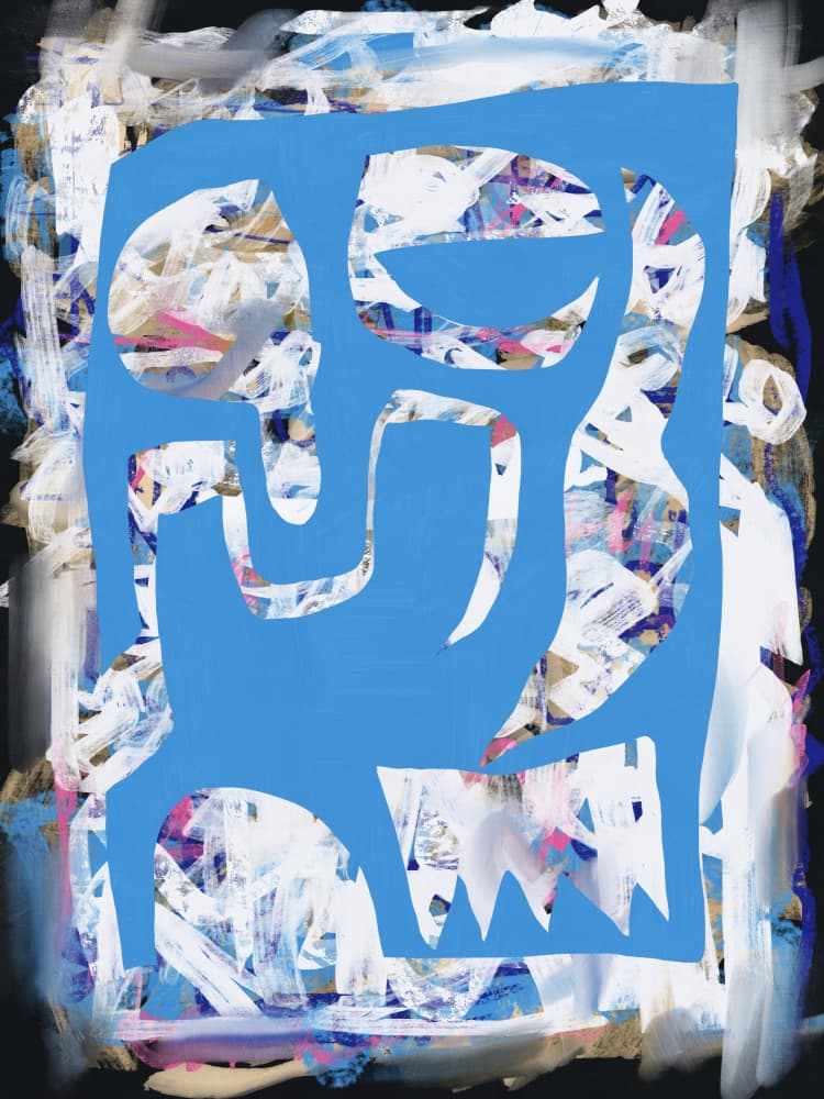 Abstract Blue Monster by Little Dean — canvas wall art
