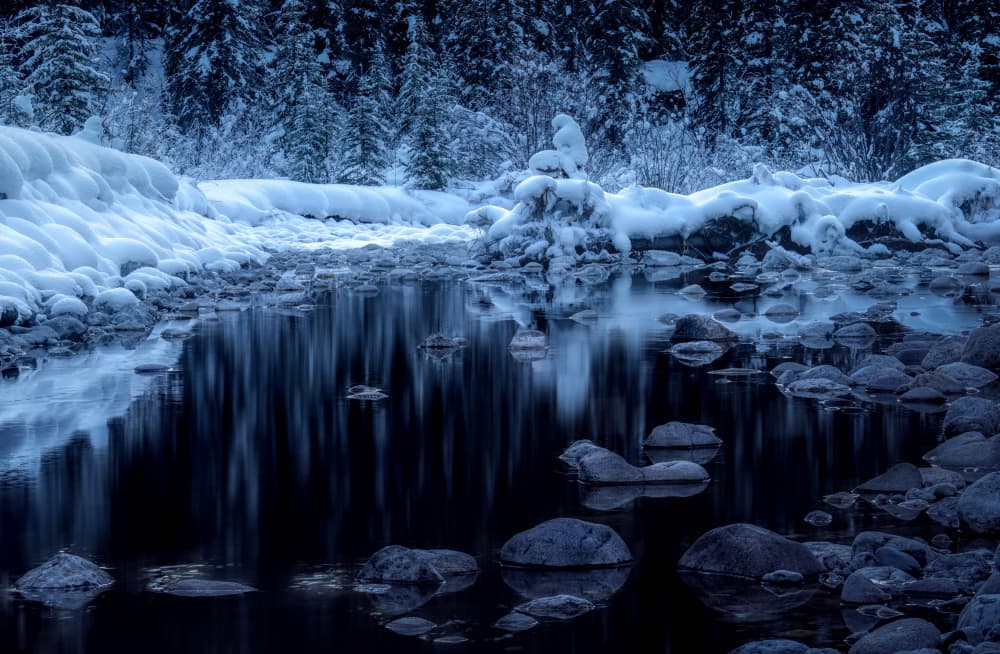 Winter River Reflections by Alex Lu — canvas wall art