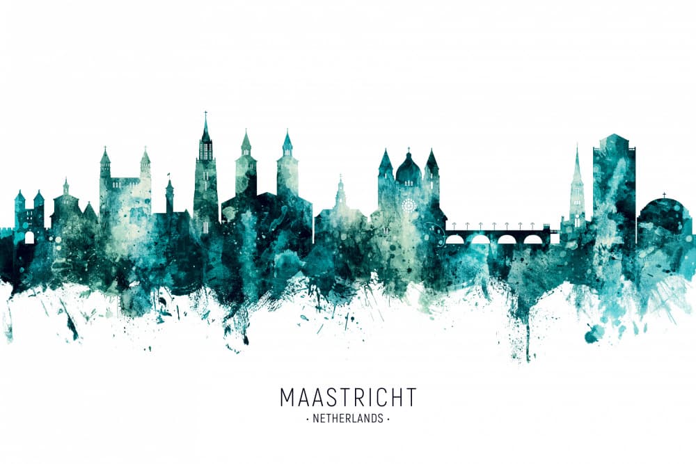 Maastricht Skyline Watercolor by Michael Tompsett — canvas wall art
