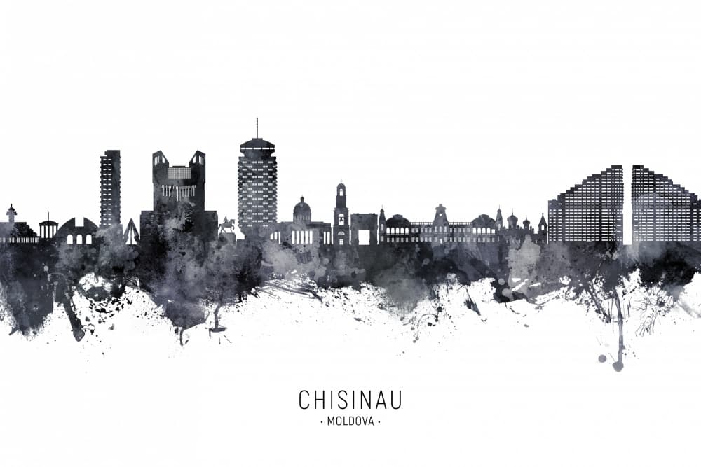 Chisinau Skyline Watercolor by Michael Tompsett — canvas wall art
