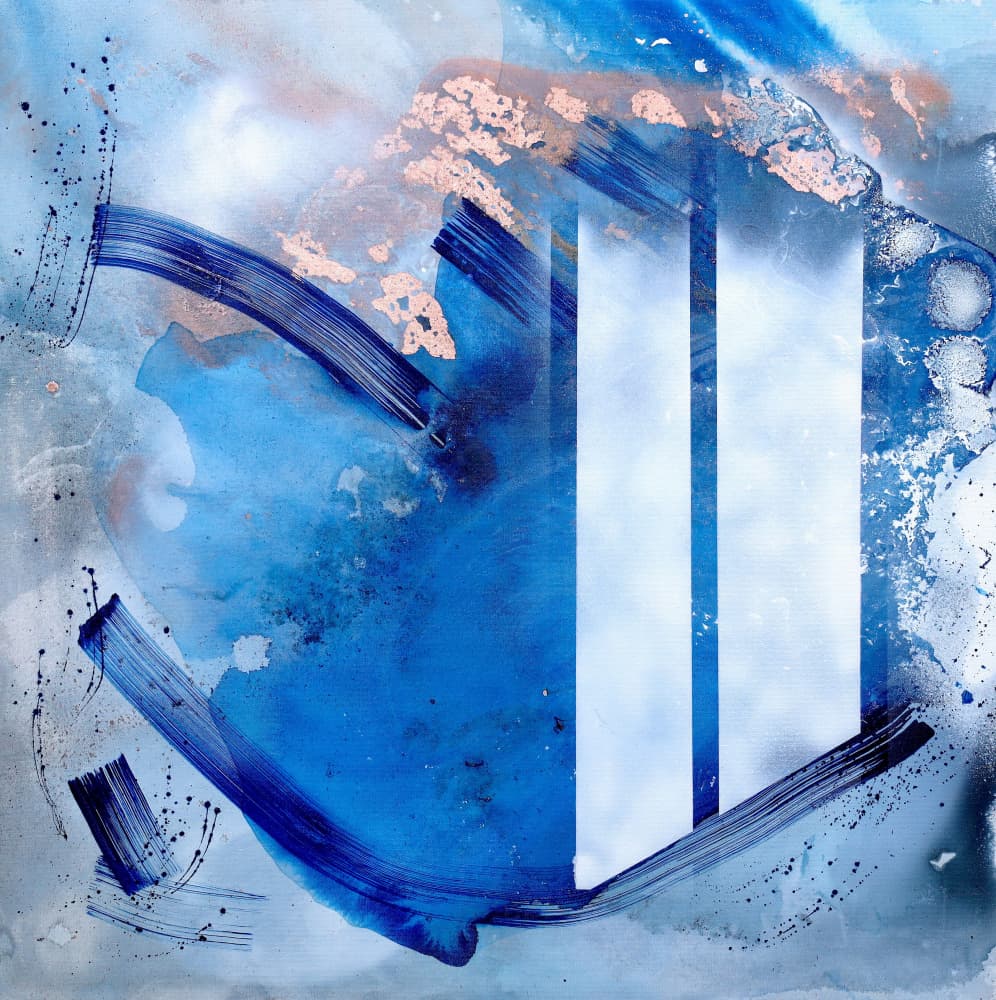 Fluid Blue Gold Abstract by POOVI ART — canvas wall art