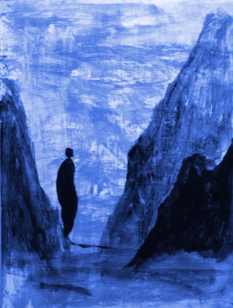 Lone Figure Blue Mountains by RodMacIver — canvas wall art