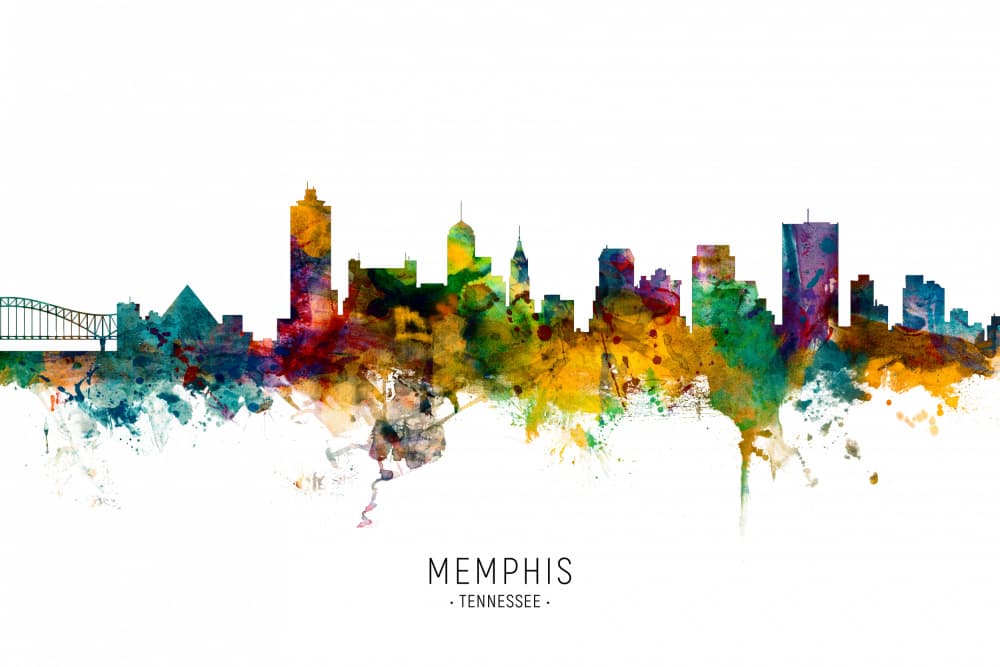Colorful Memphis Skyline by Michael Tompsett — canvas wall art