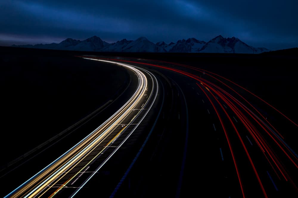 Night Road Light Trails by Dusan Ignac — canvas wall art