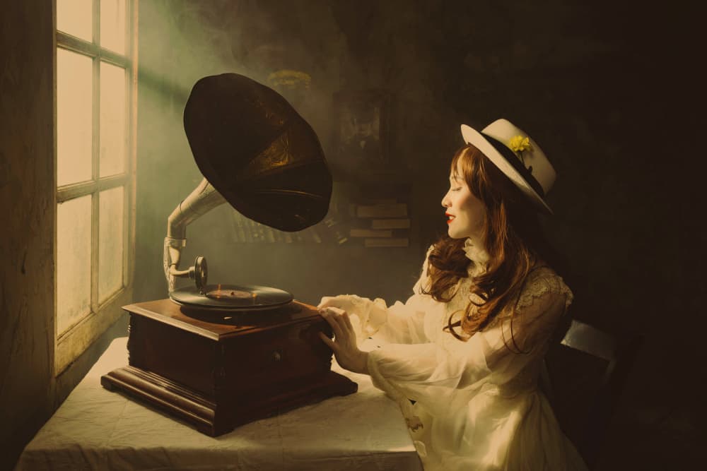 Nostalgic Gramophone Moment by Agus Adriana — canvas wall art