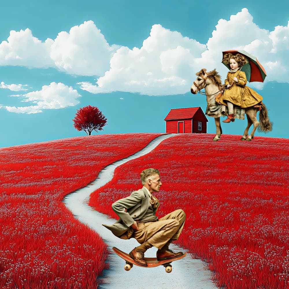 Skateboard Man Pony Girl by Sue Skellern — canvas wall art